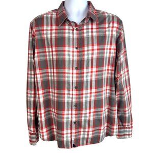 Untuckit Plaid Button-Up Shirt XL 100% Cotton Red Gray Long Sleeve Soft